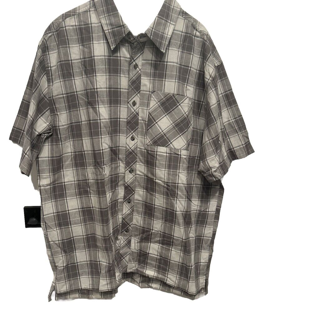 Cabela's Button Down Shirt Men's Size XL Gray Smoke Plaid Short Sleeve Pkt Tags